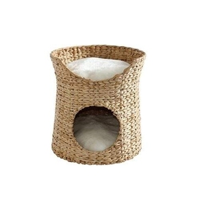 Cute Natural Handmade Water Hyacinth Woven Semi <b>Enclosed</b> Pet Villa Cat Nest House <b>Dog</b> <b>Bed</b> Rattan Pet Basket - Product Image 3