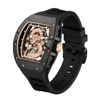 Montre mécanique automatique squelette de luxe 2026 avec lunette en fibre de carbone, cadran dragon 3D, montres de sport pour hommes, Reloj Mecanico