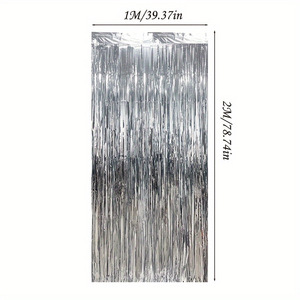 Rideau à franges métalliques 1x2m en PET, rideau de pluie à pampilles pour décoration de fête d'anniversaire, de mariage, de toile de fond et de photomaton - Product Image 1