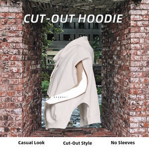 Autumn Women's Casual <b>Hoodie</b> Solid Loose Drawstring <b>Sleeveless</b> with Cut Out Design Eco-Friendly Short Length Front Embroidery - Product Image 2