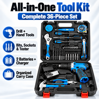 Kit combiné perceuse sans fil OEM 36 pièces, perceuse rechargeable au lithium-ion 12V avec 2 batteries, coffret d'outils pour la maison