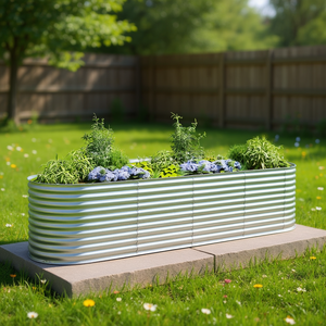 Bac à fleurs elliptique en acier galvanisé argenté pour fleurs et plantes vertes - Product Image 2