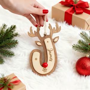 Personalised <b>Wooden</b> Reindeer <b>Letters</b> Ornaments, Christmas Tree Decorations, Alphabet Ornament Plaque, <b>Name</b> Tags for Stockings - Product Image 3