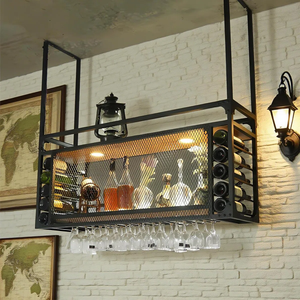 Porte-<span class=keywords><strong>vin</strong></span> en fer noir pour l'intérieur, porte-<span class=keywords><strong>vin</strong></span> mural multifonctionnel, peut contenir des verres - Product Image 5