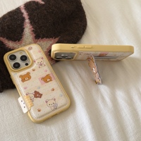 Coques de téléphone pour 17/16/15/14, mignonnes, en forme d'ours en trois dimensions, avec support, anti-chute, protection des bords souples
