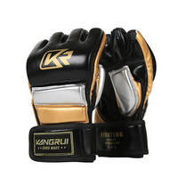 Gants de sport MMA en cuir PU de marque KANGRUI en gros avec logo personnalisé, gants de Muay Thai pour sac de frappe, demi-doigts, tailles M/L