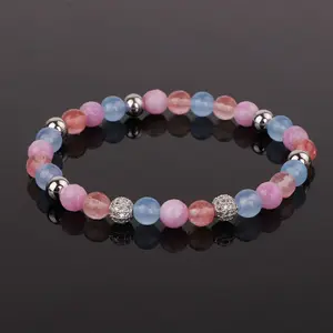 Nuovo Design 6mm pietra naturale quarzo rosa perla d'acqua dolce rubino giada CZ perline braccialetto elastico regalo per le donne