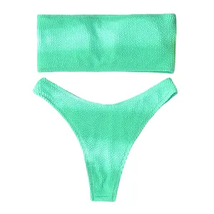 Wholesale Factory Quality Solid Custom Swimwear Manufacturer Strapless Bandeau High Waist Swimsuits