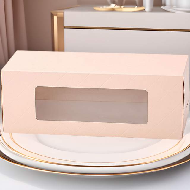 Custom Windowed Cake Packaging Box Eco-Friendly Paperboard Foldable Container for Cupcake Cake Roll