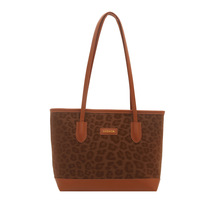 Sac fourre-tout décontracté imprimé léopard, style urbain, grande capacité, finition mate, avec pendentif 2026, texture élégante, fermeture éclair stylée