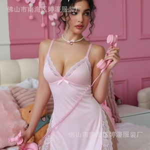 Nuevo Artículo de Moda en Venta, Popular en AliExpress, Suministro para Comercio Exterior Europeo y Americano, Ropa de Dormir de Seda Rosa - Product Image 1