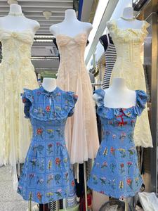 批发女式夏季甜美自然可水洗长款雪纺蕾丝连衣裙，花卉印花刺绣 - Product Image 6