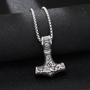 Personality Accessories Wholesale European and American Retro Carved Nordic Viking Necklace Thor's Hammer Men's Pendant - Product Image 2