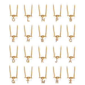 Collares con Colgante de Letra Chapados en Oro, Cadena Figaro con Incrustaciones de Circonia Cúbica, Joyería Unisex Moderna para Uso Diario - Product Image 4