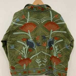 Handmade Embroidered <b>Vintage</b> Woven Velvet Suzani <b>Bomber</b> <b>Jacket</b> Front Lace Button Animal Print Breathable Eco-Friendly Cotton - Product Image 5