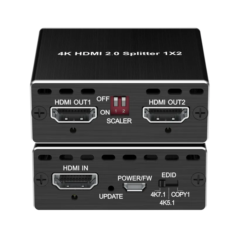 4K HDMI Splitter 1x2 puerto HDMI compatible con Digital7.1CH audio compatible con 4K down Scaler a 1080P