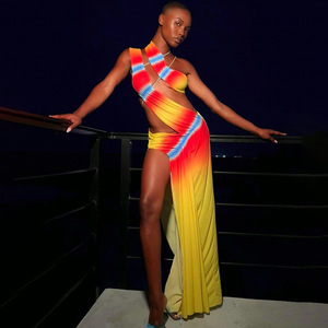 Re Mcgreen Star ritagliato gradiente elegante Maxi abito estivo arricciato Modulare donne Sexy abiti senza schienale festa - Product Image 6