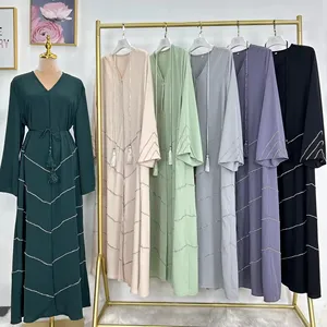 Wholesale 2024 Black Abaya Cardigan Dubai Ramadan Hijab Maxi Dress Modest Dress Flowy Kimono Abaya For Muslim Women