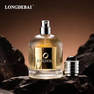 Botella de Perfume Personalizada de Lujo, Vacía, Transparente, Rayada, de 100 ml, Redonda, de Vidrio, con Etiqueta Metálica - Product Image 4