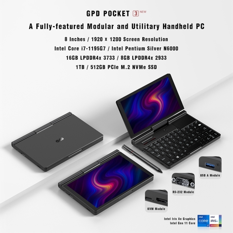 GPD Pocket 3 Mini Laptop - 16GB+1TB, Intel Core I7-1195g7