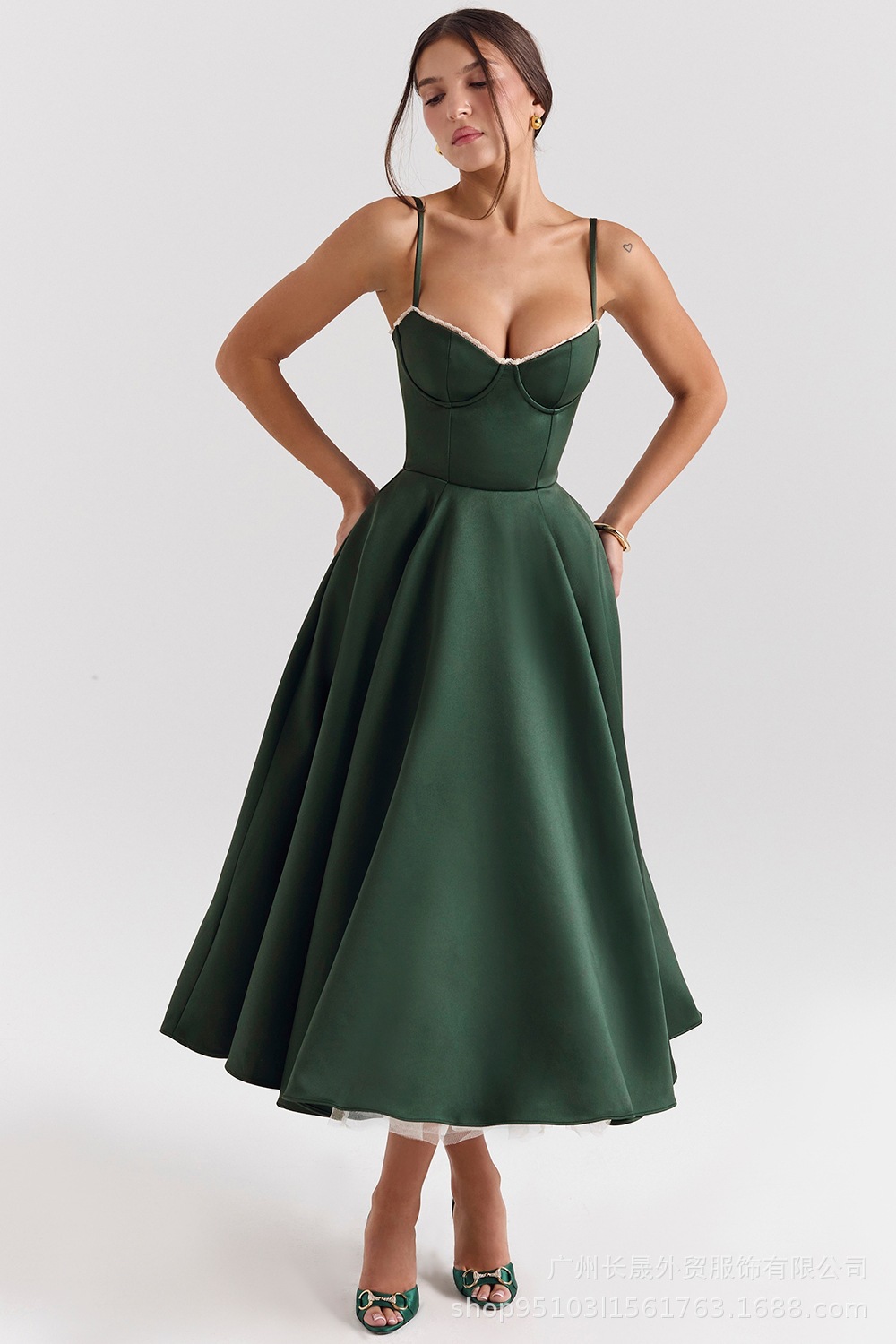 Forest green satin tulle dress
