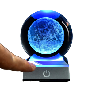 3D Moon Crystal Ball Blue LED Battery Operated Desk Lamp Glass Planet Ornament Space Astronomy Room Decor Christmas Gift - Product Image 1