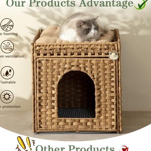 Lit pour chat tissé en rotin, maison pour animaux respirante, taille moyenne, pour usage intérieur - Product Image 4