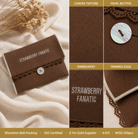 Kantong Amplop Kanvas Reusable dengan Kancing Renda, Dompet Cetak Logo Custom High-End, Kantong Kemasan Kartu Hadiah, Tas Katun Lipat