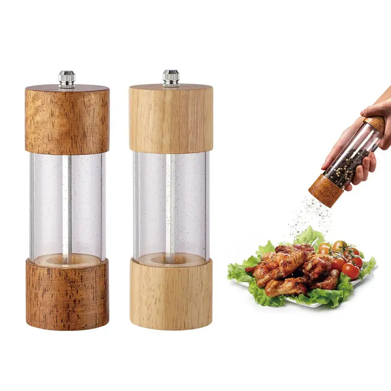 6 Inch Wooden Salt and Pepper Grinder Set Spice Shakers Manual Salt and Pepper Mill for Coarse and Fine Grinding