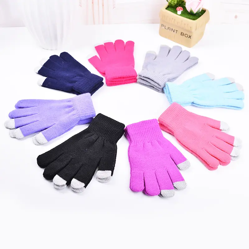 Custom Logo Sensory Acrylic Knitted Gloves Guantes de Invierno Winter Touch Screen Gloves