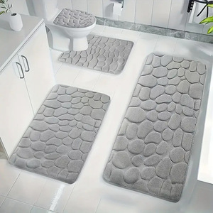 Ensemble de tapis de bain en corail polaire Cangming, 3 pièces, tapis de sol antidérapants pour salle de bain, style minimaliste, gris - Product Image 1