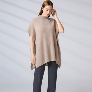 Poncho châle en cachemire pour femme, col roulé, manches chauve-souris, tricot minimaliste couleur unie, coupe longue et ample, chaud pour l'hiver, vente en gros - Product Image 4