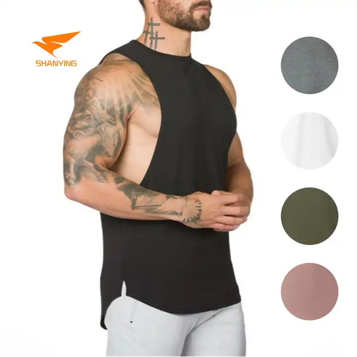 Fitness Gym Custom Polyester Spandex Contrast Color Men Tank Tops