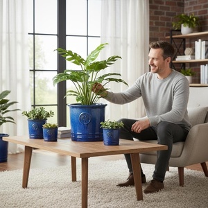 Grand <span class=keywords><strong>pot</strong></span> en céramique avec trou <span class=keywords><strong>de</strong></span> drainage, finition émaillée, durable, écologique, design moderne classique, pour la maison, le sol, le jardin - Product Image 2