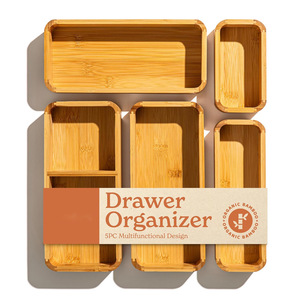 Bamboo <b>Drawer</b> Organizer 5 Piece Set 10x4.5x3.15 Inch Office <b>Storage</b> <b>Box</b> Desktop Organizer - Product Image 5