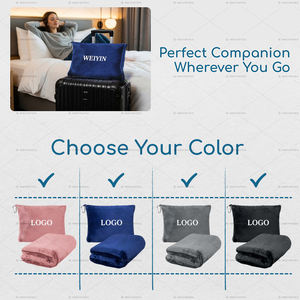 OEM kustom Logo 2 in 1 pesawat selimut perjalanan dengan bantal portabel bordir selimut perjalanan untuk pesawat Hadiah <span class=keywords><strong>Set</strong></span> - Product Image 3