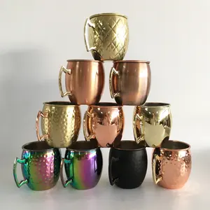 CAMOL FACTORY Customized Classic Pure Copper Plating Moscow Mule Mug Stainless Steel Lining Hammered Ovaloid Cup 500ml/17oz