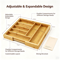 Organisateur de tiroir en bambou moderne et écologique, extensible, avec compartiments ajustables, pour couverts et salle de bain, vente en gros, direct usine