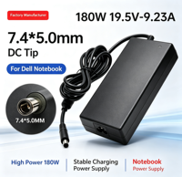 Adaptateur secteur pour ordinateur portable 180W 19.5V 9.23A 7.4x5.0mm avec embout DC pour ordinateur portable, marque OEM, noir