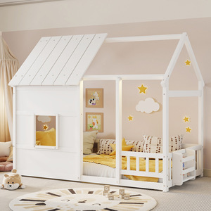 White Solid Wood Treehouse Children's <b>Bed</b> Double <b>House</b> Design Star Lighting Kids Bedroom Furniture Storage Feature - Product Image 2