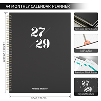 Planificateur mensuel A4, carnet à spirales, onglets d'indexation mensuels colorés, papier de haute qualité facile à écrire, 100 g/m², pour l'école et le bureau