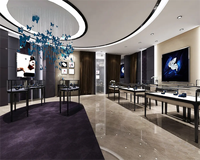 Luxuriöses Schmuckgeschäft-Innendesign Umweltfreundliche Glas-Vitrine Ausstellungsschrank LED-Beleuchtung Schwebendes Regal für Schmuck