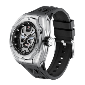 Montre sport automatique personnalisée Tonneau 44MM, boîtier en acier, bracelet en silicone, verre saphir, montres mécaniques squelette de luxe pour hommes - Product Image 2