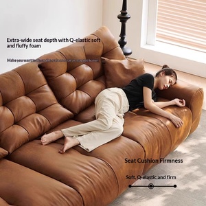 Big Bear Sofa Extra Deep Seat Straight Oil Wax Cat Scratch Leather Caramel Cloud Movable Backrest - Product Image 3