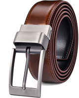 Sabuk Kulit Pria 3.2CM Coklat dan Hitam Sabuk Kulit Asli Bolak-Balik untuk Pria Dengan Gesper Putar