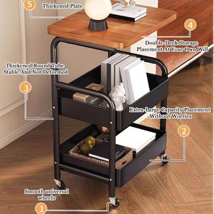 Metal 3-Layer Food Basket Metal Floor-standing Movable Bedroom Living Room <b>Storage</b> Cart with Snack Basket Kitchen Island Cart - Product Image 3