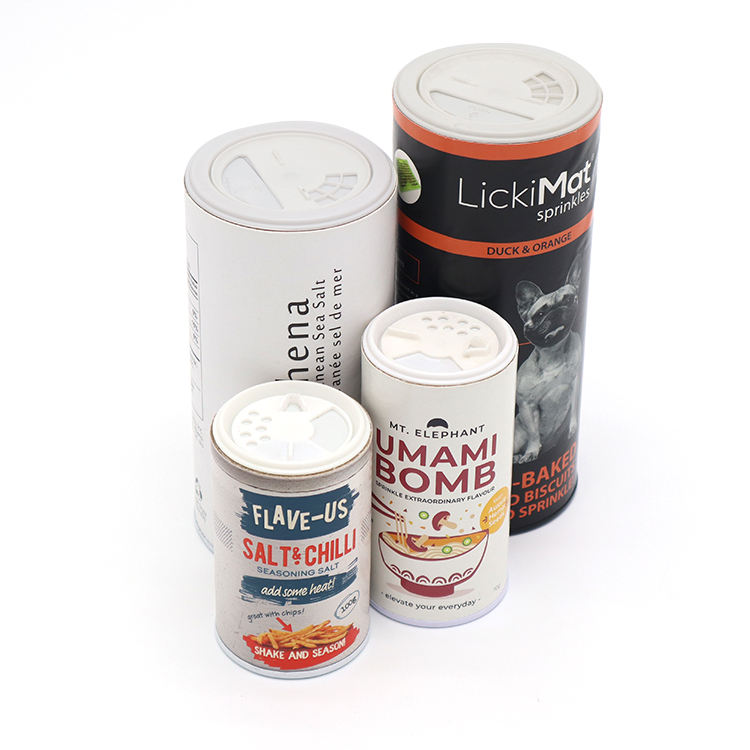 Custom Logo Kraft Cylinder Tube Food Grade Paper Packaging for Salt Shaker Top Tube Cans with Plastic Lid Crafts Chocolate Pizza