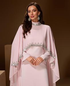 Vestido de Fiesta Leduo Personalizado, Elegante, Color Rosa, con Mangas de Gasa, Adorno de Cuentas, Vestido Formal Musulmán Modesto para Mujer - Product Image 2