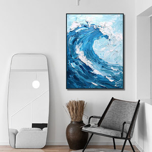 Original Art Factory fait à <span class=keywords><strong>la</strong></span> main moderne abstrait mer vagues <span class=keywords><strong>peinture</strong></span> <span class=keywords><strong>grande</strong></span> taille acrylique bleu paysage marin Art toile hôtel décor - Product Image 2