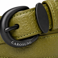 Ceinture pour homme Carosung en cuir véritable vintage décontractée, motif damassé vert olive, boucle noire mate, largeur 3,5 cm